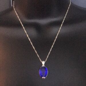 Vintage Silver Sapphire Crystal Pendant Necklace